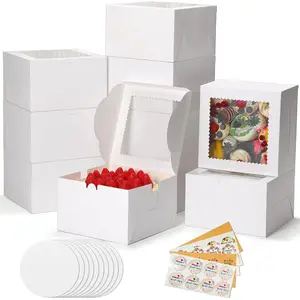 50 count Cake Boxes 8 Inch, 8x8x5 Inches Cake Containers (25 Boxes & 25 Boards), White Bakery Boxes with Windown for Cookies, Desserts, Cupcake, Pastries, Birthday, Wedding, Mother's Day