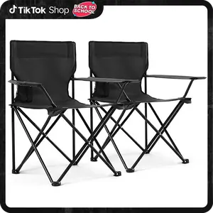 Foldable Camping Chair Set of 2, Folding Camp Chairs for Adults, Large Portable Lawn Chair for Outdoors Fishing, Hiking, Travel, Picnic, Beach, Supports 300lbs & Include Storage Bags