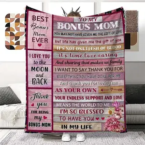 Bonus Mom Themed Blanket, 1 Count Letter Pattern Soft Warm Throw Blanket, Air-conditioned Room Blanket, Warm Nap Blanket for Home Office Travel, Cozy Blanket Throw