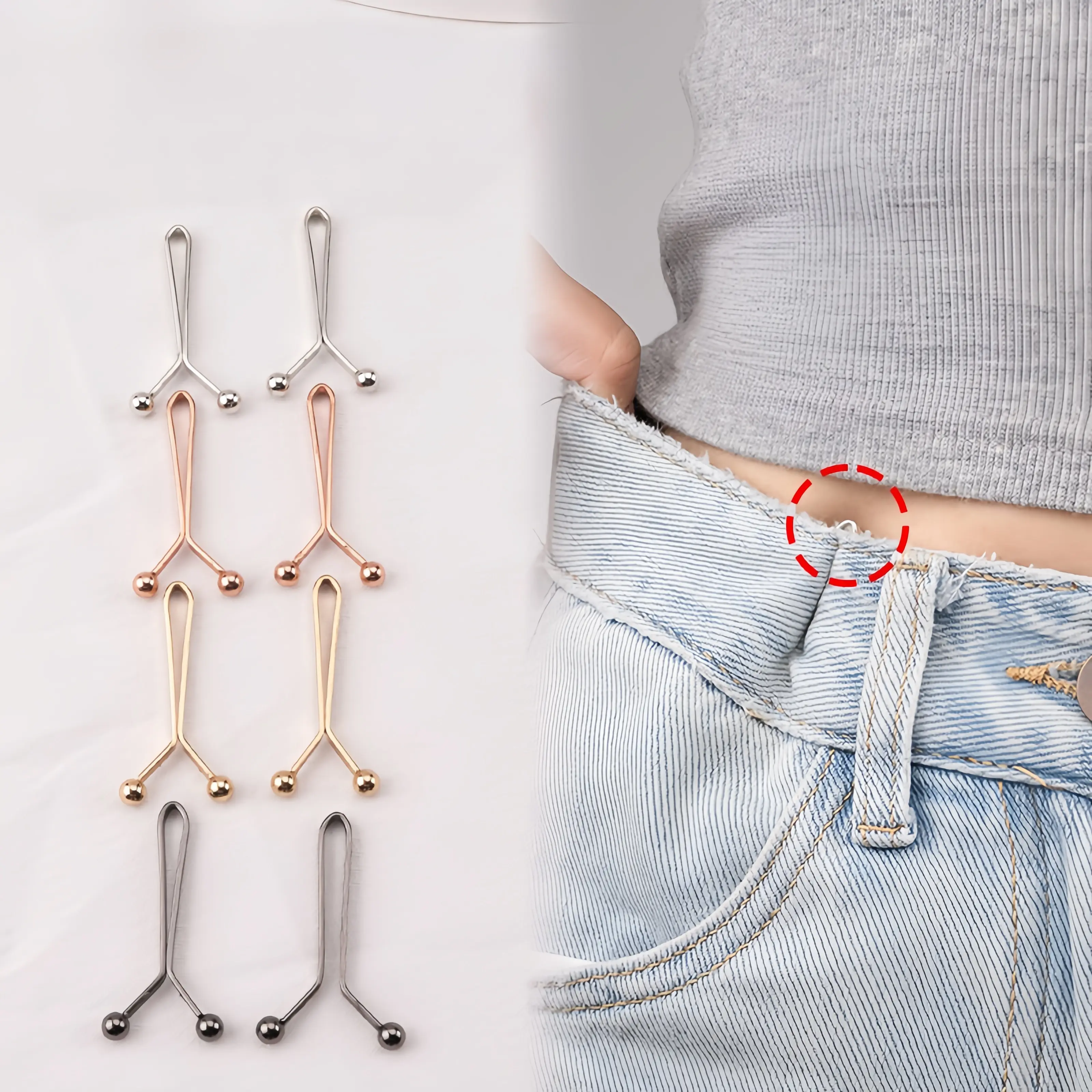 Adjustable Jean Clips, No-sew Instant Button Waistband Extenders, Invisible Leak-proof Clips for Skirts, Scarves, and Tops, Accessories, Haberdashery-MM1