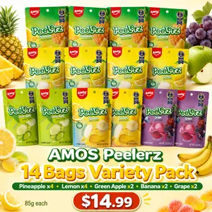 (XXL)AMOS Peelerz Peelable Gummy Candy 14 Bags Variety Pack – Pineapple, Lemon, Green Apple, Banana & Grape, 85g Each, Only $14.99