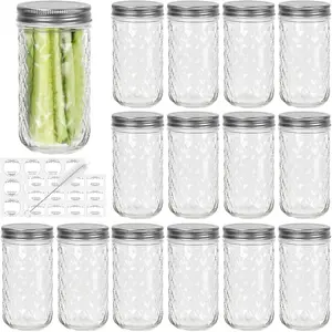 Limited Time Deal 15 Pcs 12oz Mason Jars with One Piece Silver Metal Lids, Canning Jars for Kitchen Food Storage - Containers