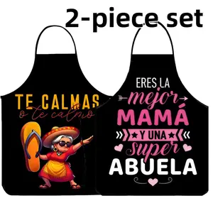Mother's Day Gift Apron Set,2-piece Set Polyester Apron for Women,Cleaning Tool,Spanish Word Aprons,Funny Mexican Style Cooking Apron, Kitchen&Cleaning Essential,World Cup,Nails Design Tool