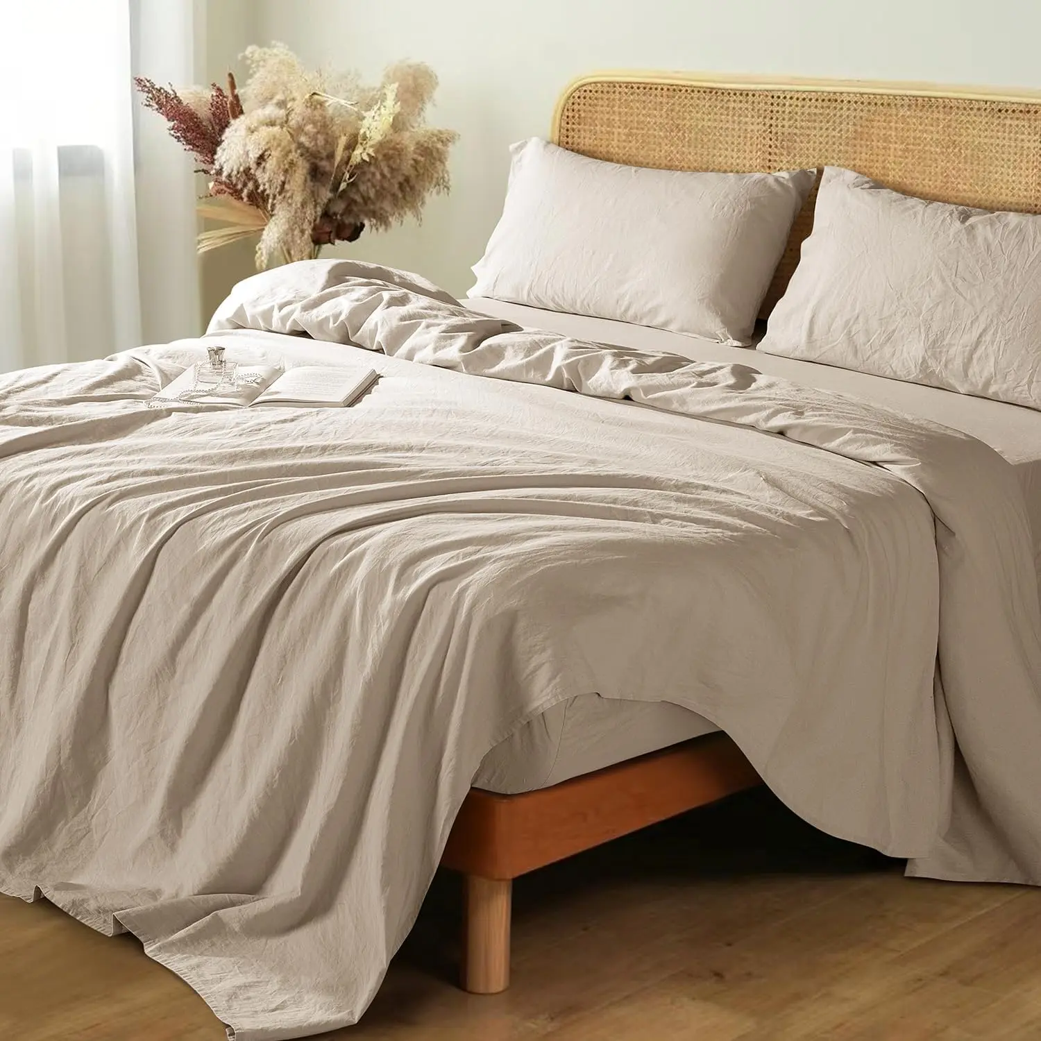Sonoro Kate French Pure Linen Sheet Set 4PCS – Soft, Breathable & Cooling Bed Sheets for All Seasons, Durable with 16" Deep Pocket – in Natural Linen,back to school,back to school shopping,home decor