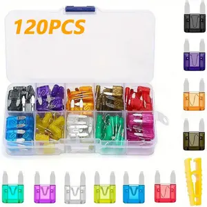 Car Fuse Assortment Kit, 120pcs/box Car Automotive RV Standard Fuses with Box & Clip, Blade-type Automotive Fuses, Replacement Fuses
