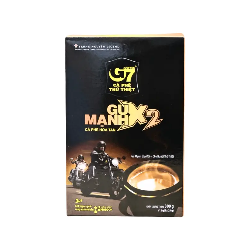 Trung Nguyen G7 Strong X2 3-in-1 Instant Coffee Blend with Sugar & Creamer, Caffeinated Beverage, 10 oz