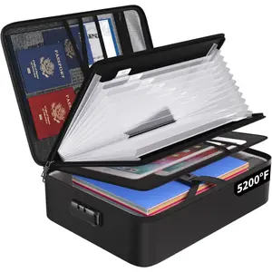 5200℉ Fireproof File Organizer Bag with 13 Pocket Accordion File Folder,Document Organizer Box with LockLabels,MultiLayer Portable Travel Safe Storage Box for Important Documents,Files