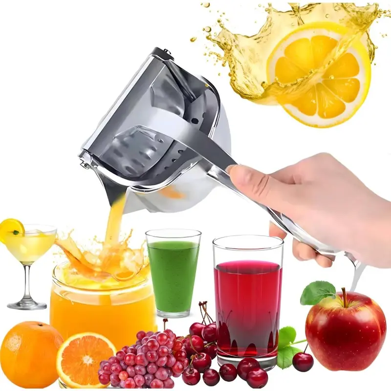 Handheld Aluminium Manual Juicer Squeezer with Handle - Sturdy Reusable Kitchen Utensil, Ergonomic Grip, Compact Detachable Portable Design for Efficient Fruit Extraction, Bacterial Growth Prevention, Easy Use & Cleaning