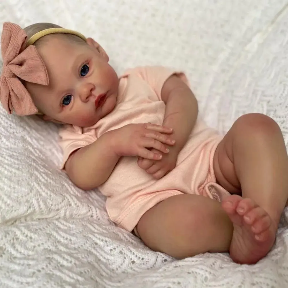 TopLink 48cm (19in) Baby Doll - Newborn Lifelike Soft Realistic Doll with 3D-Painted Skin, Visible Veins, Soft Vinyl Cloth Body, Handmade Dress, Birthday/Christmas Gift for 3+ Kids, Newborn Baby Doll