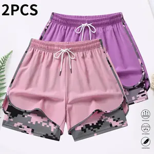 2-piece set — lightweight women’s summer shorts with an elastic waistband, suitable for outdoor sports, fitness, running, and casual wear; comfortable hot pants