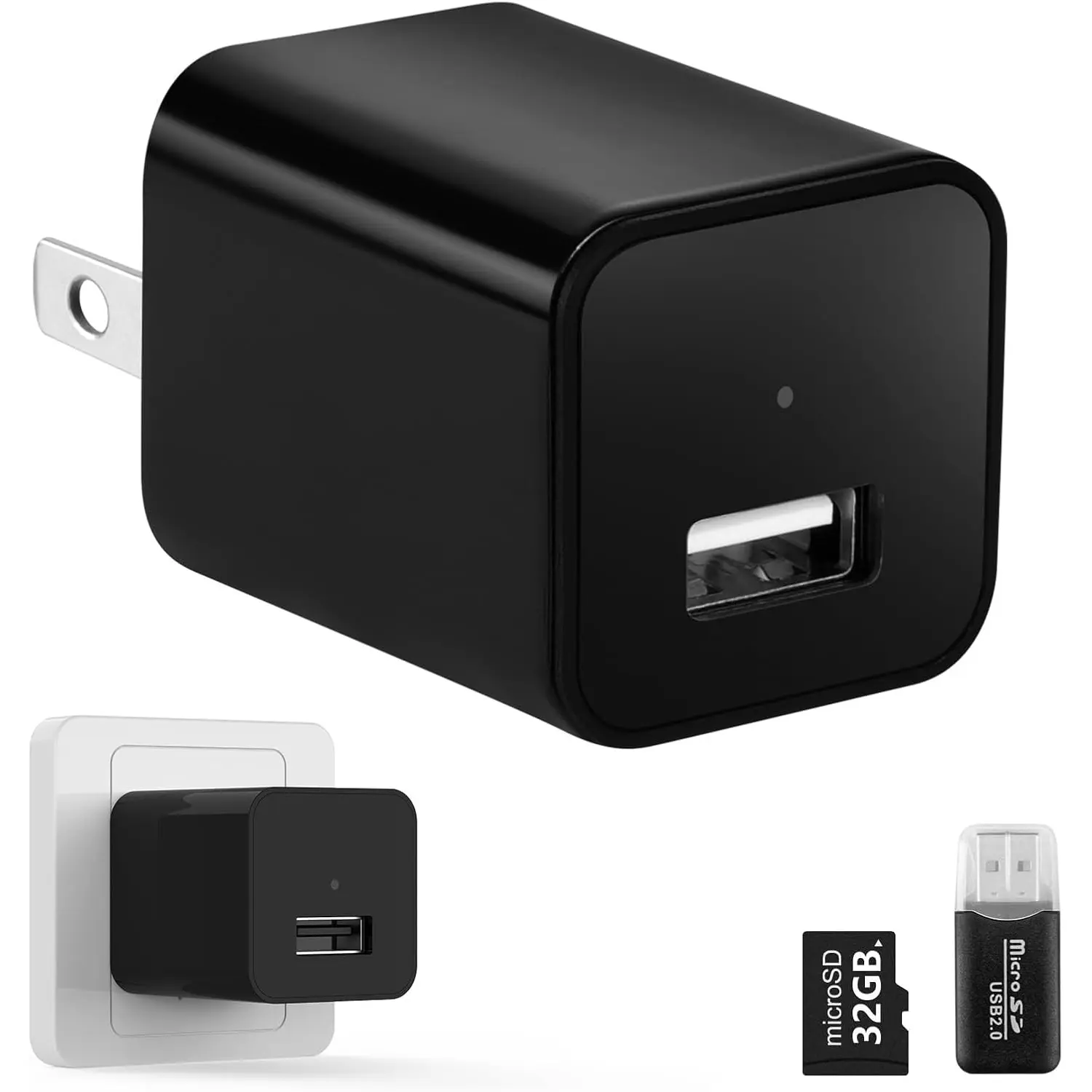 No Audio Charger Camera - Video-Only 1080P Camera with Detection - Covert Nanny Cam for Home Indoor Security - 32GB SD Card Included