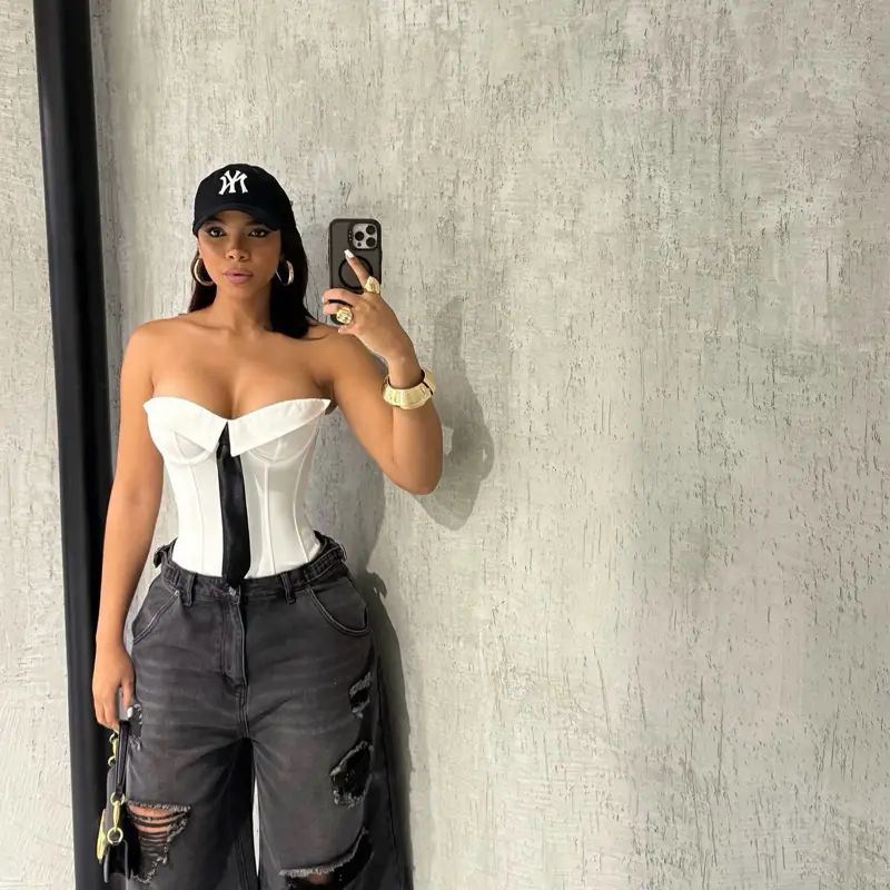 Women’s White & Black Strapless Corset Top - Elegant Bustier Top for Formal Events, Evening Outings