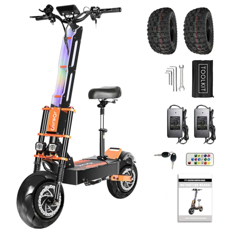 X8P 8000W Dual Motor 60V Electric Scooter, 14-Inch Off-Road Vacuum Tyres, 80km/h Max Speed, LCD Display, Folding Escooter with Seat & Seatbelt, High-Power Commuter Bike