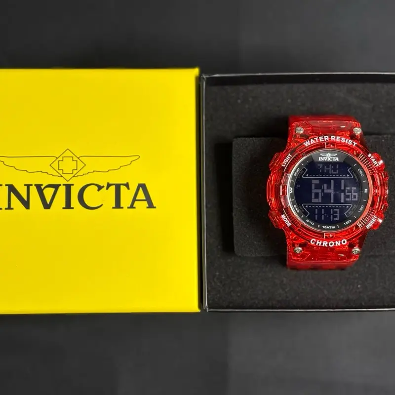 Invicta Racing Burnout Digital Men's Watch 52mm Transparent Red Case with Easy-to-Read Display and Multiple Functions