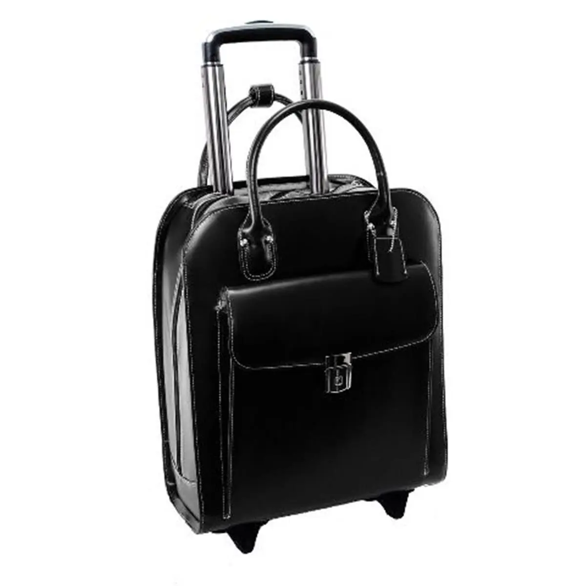 212 MAIN Men's Top Grain Leather Vertical Wheeled Briefcase - Black, 15.6 in Laptop Compatible, 13.5x6x16 in Dimensions, Key Lock, Organized Interior, Smart Strap