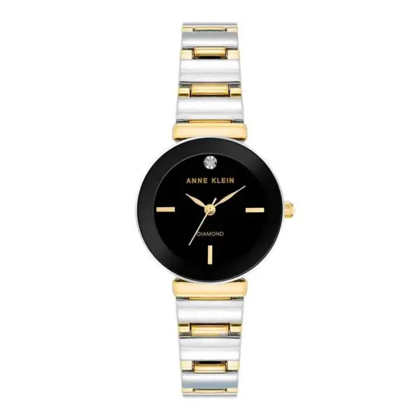 Anne Klein Women's Fashionable Analog Watch - 28mm Japanese Quartz Wrist Watch, Classic Diamond-Accented Bracelet, Analog Display (AK/2435GMTT)