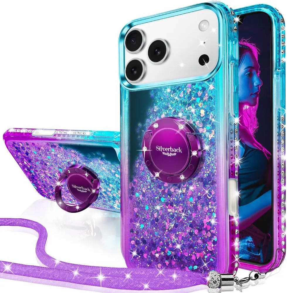 XYZ Sparkling Holographic Glitter Phone Case with Stand & Diamond Ring Holder - Protective Accessories for Apple/Samsung Phones, Women’s Safety Cover with Magnetic Button
