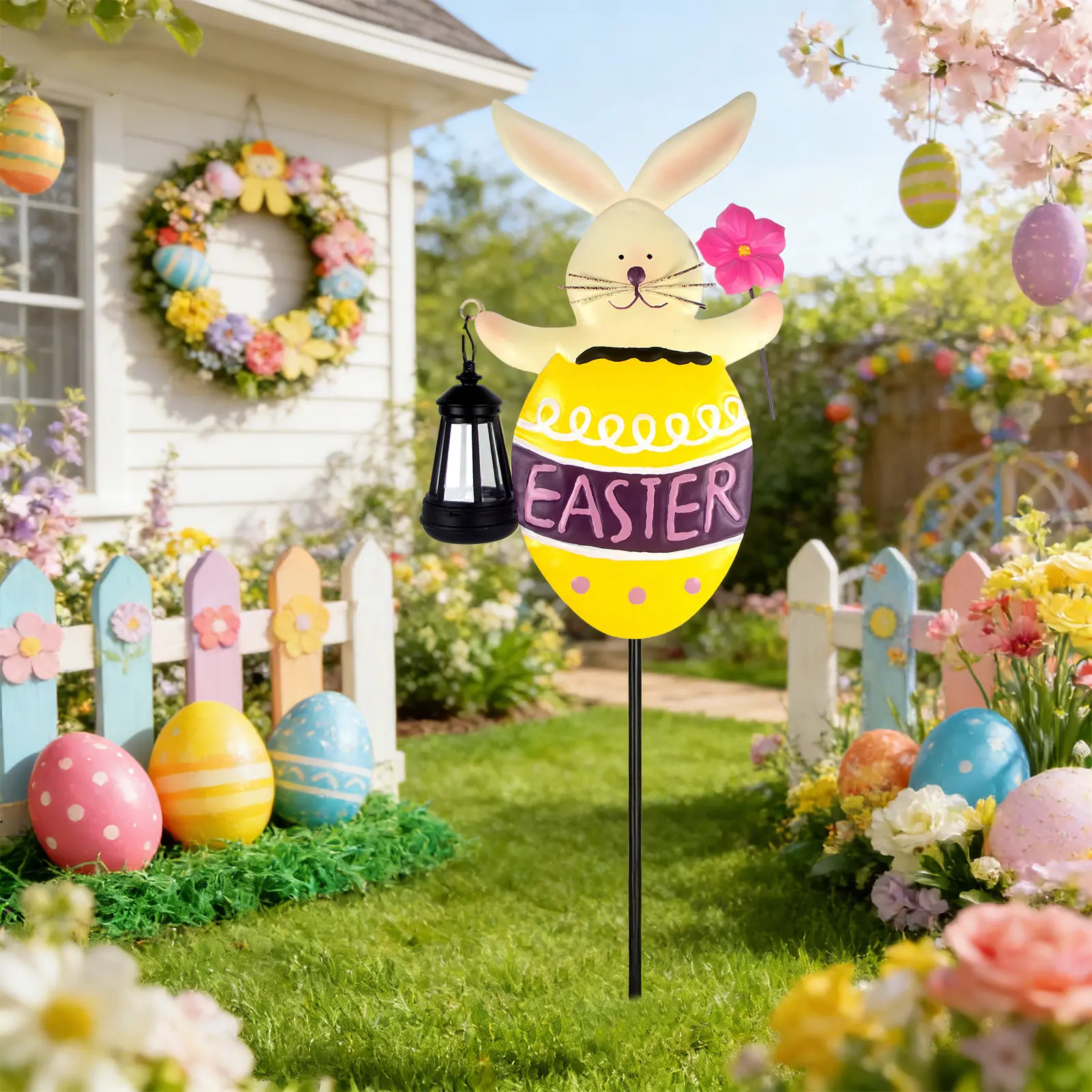 Lighted Wood Bunny Shape Easter Outdoor Decorative Home Ornament - Spring Garden Lawn Accent, Nursery Bedroom Decor, Ideal for Gifting (Home Supplies)