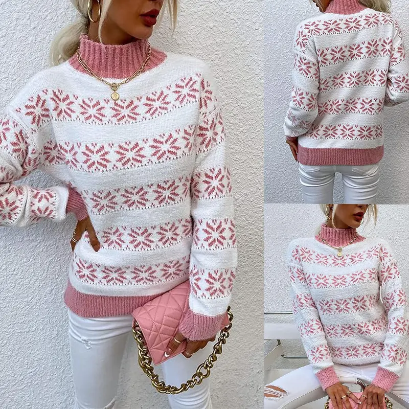 Women's Christmas Snowflake Semi-turtleneck Sweater Knitting