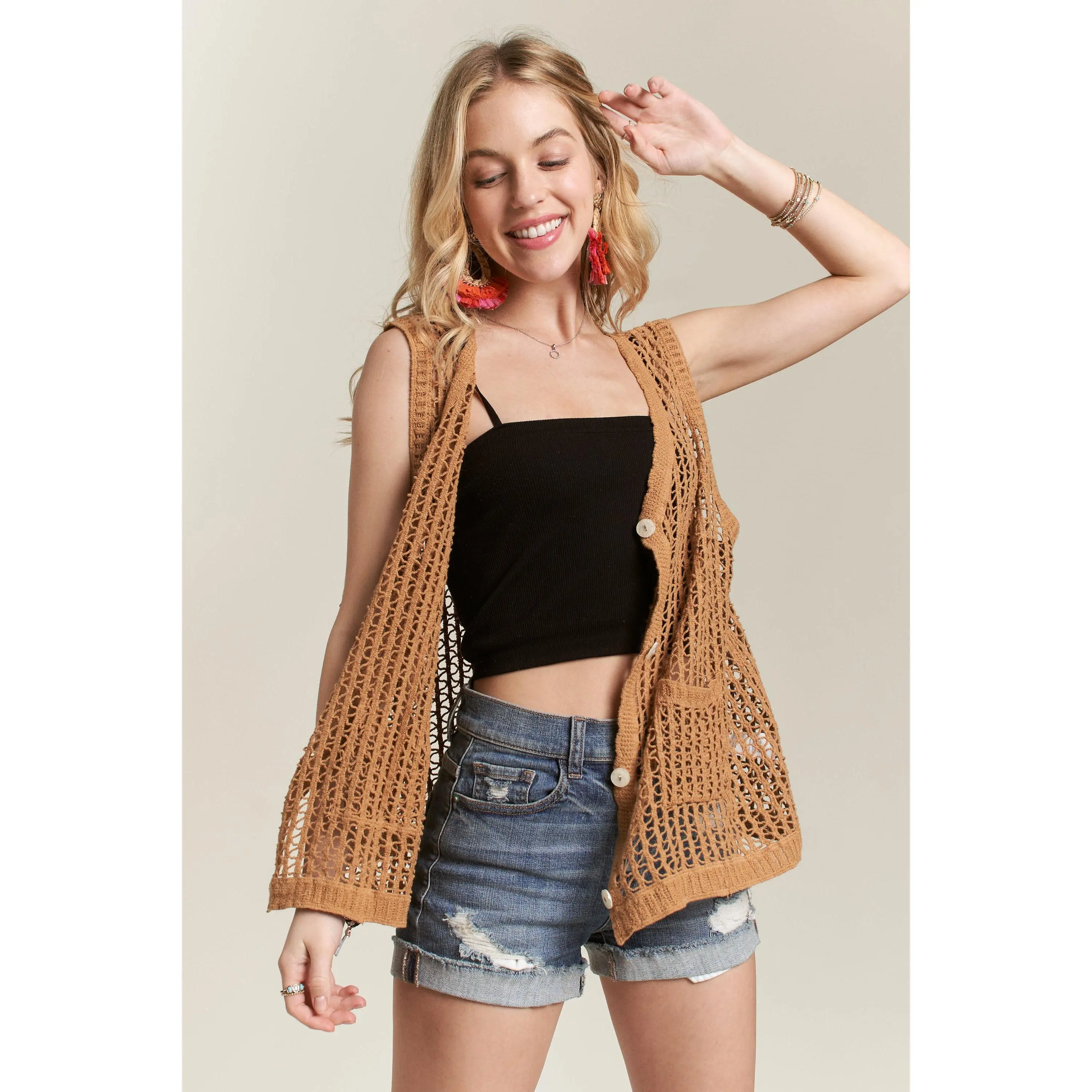ADORA Button Down Crochet Vest Top