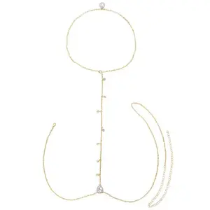 Elegant Bridal Rhinestone Body Chain, Water Drop Tassel Back Waist Chain, Sparkling Fashion Jewelry for Wedding Party