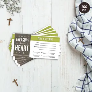 Pack of 100 Church Offering Envelopes - Cash Envelopes for Tithes and Offerings - Treasure/Heart Design with NIV Scripture
