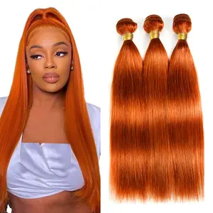 Neihky Color 350 Ginger Straight Human Hair Bundles Double Weft Brazilian Burnt Orange Extensions Soft and Silky For Black Women Extensions Quick Weave