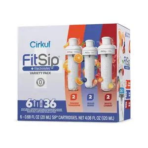 Cirkul FitSip Electrolytes Flavor Water Variety Pack, Makes 36 Drinks, No Sugar, Zero Calorie Drink Mix, (2 Mixed Berry, 2 White Cherry, 2 Orange Tangerine)