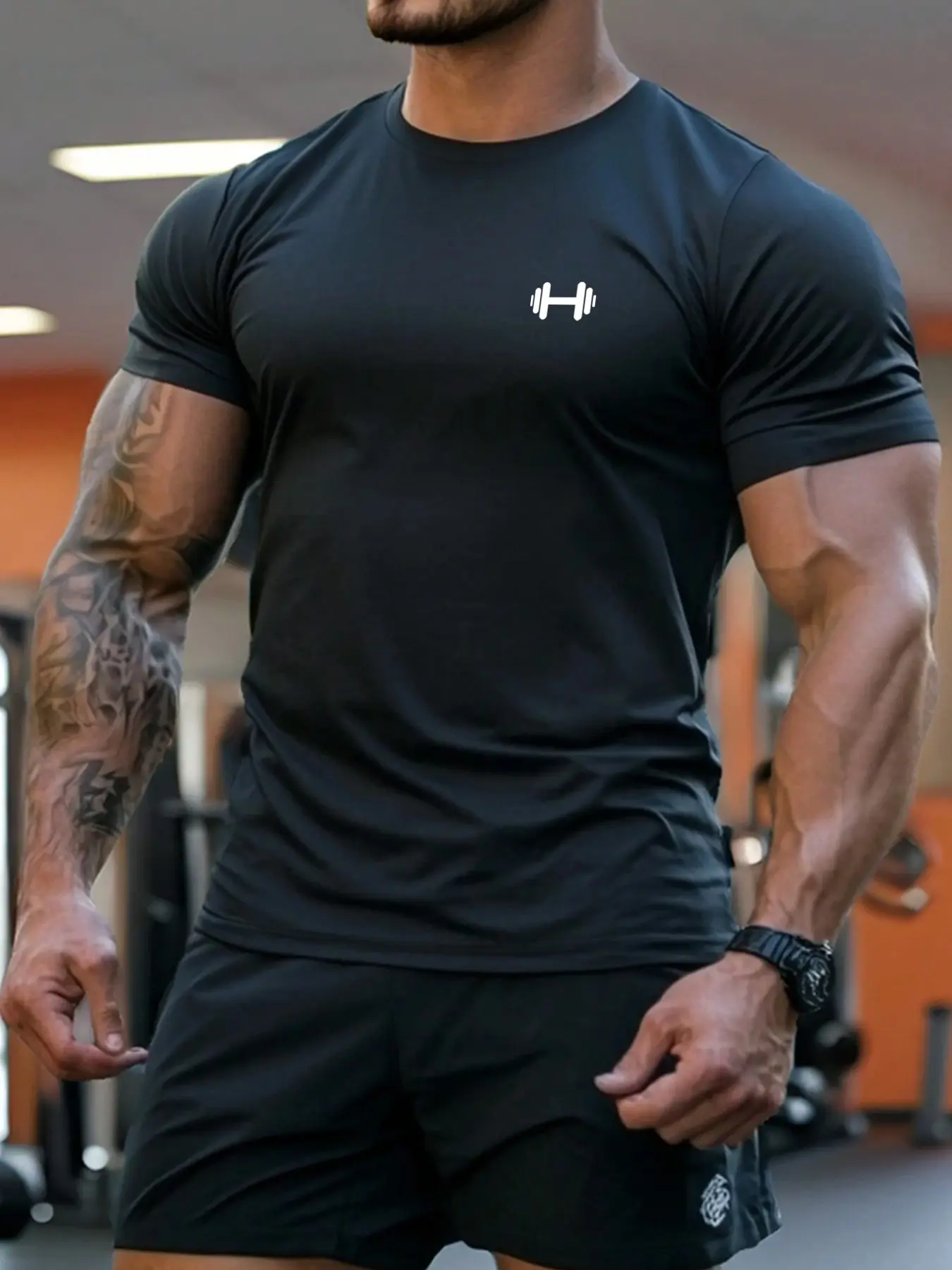 Premium Men's Fitness T-Shirt | Bodybuilding Fitness Tee | Versatile Wear | Dumbbell Print Sports Short Sleeve | Breathable & Stretchy Fabric | Slim Fit Ideal for bodybuilding, training, running and daily casual wear | Fitness Clothes Tops