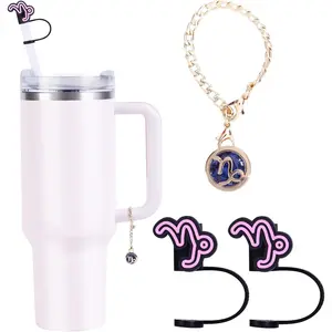 （2+1）2PCS Constellation Straw Cover for Stanley Cup 30&40 Oz 10mm Straw Topper with 1PCS Stanley Cup zircon Accessories Constellation Charms Handle Personalized Charm For Stanley Tumbler Cups Decoration