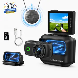 4K Action Camera Magnetic Vlog Kit, First-Person Outdoor Camera Set with Neck Strap, Detachable Live View Monitor, Cap Magnetic Accessory and 16GB Memory Card, SummerWins DealsForYouDays fathersdaygift