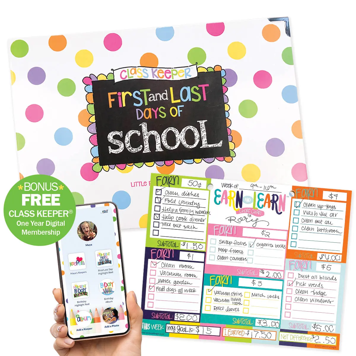 Class Keeper® School Days Memory Book & Chore Chart Binder Kit + BONUS App Access, Paper-Based Memory Keeping Keepsake Album for Preschool+, Simple & Stylish, 2 Styles, School Supplies Shopping
