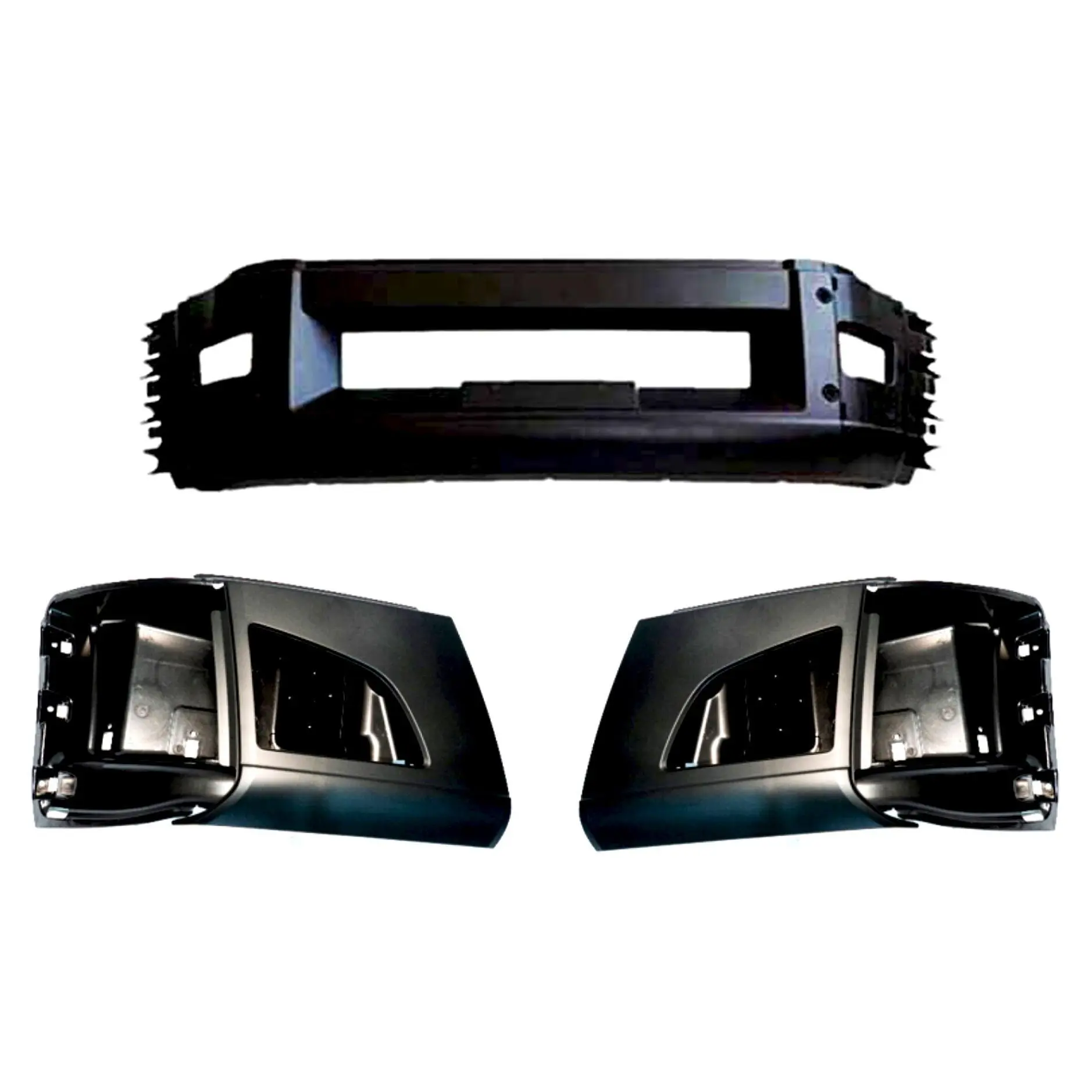 TORQUE Full Front End Bumper Set - 3 Pieces (with Fog Hole Cutouts, ABS Plastic) Vehicle Specific Fit for 2018+ Volvo VNL Semi Trucks, 1×Left Corner, 1×Right Corner, 1×Front Center, RHD Layout, Direct OEM Replacement (TR452, TR456-L, TR456-R)