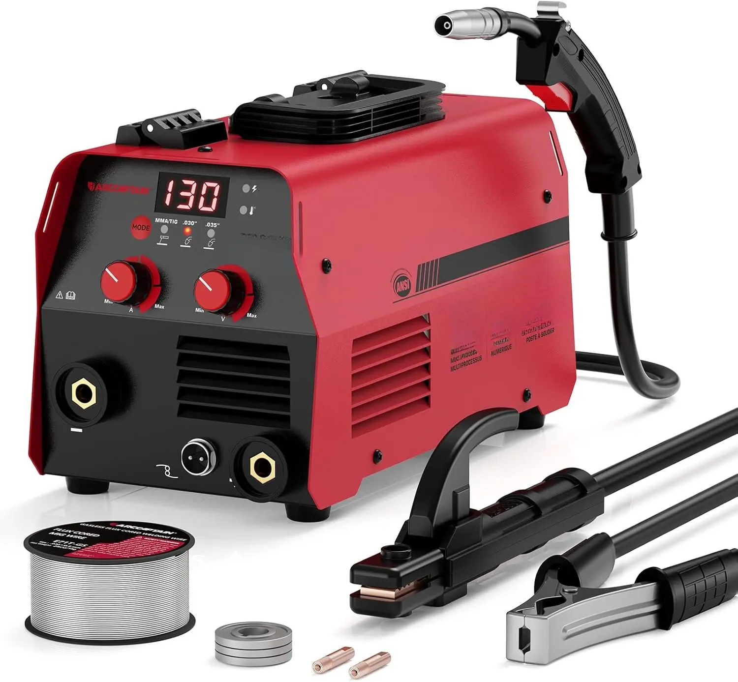 130A MIG Welder, 3-in-1 Welder Machine 110V, Flux Core MIG/Lift TIG Welding/Stick Welding Machine with Synergy, IGBT Inverter Portable Gasless Welder Equipment with 1lb Welding Wire