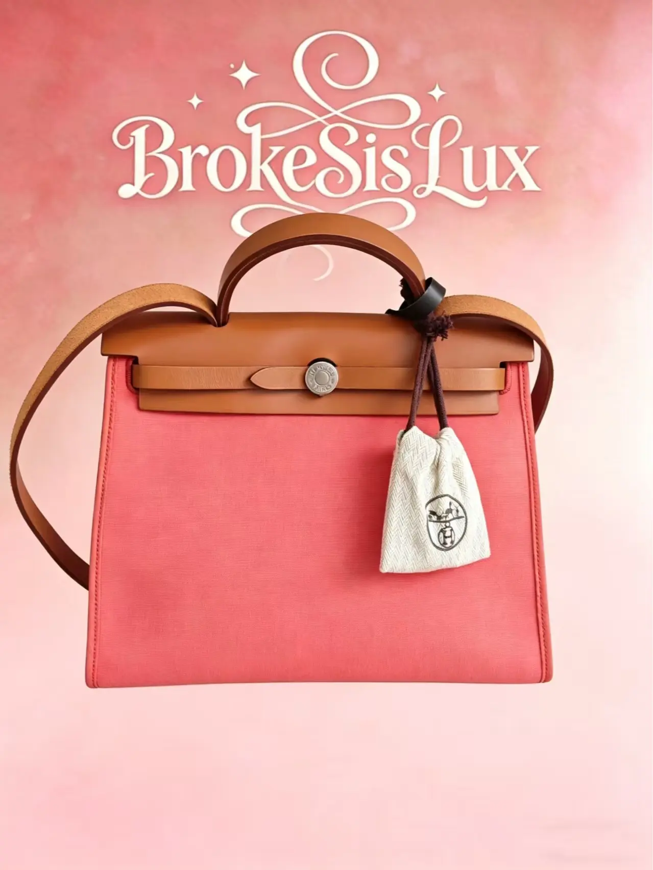 Pre-owned HERMÈS Herbag 31 Tote Bag in Pink Canvas & Natural Barenia Leather