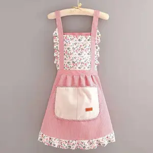Women's Floral Accents Aprons with Pocket - Waterproof, Adjustable Straps, Easy Clean, Decorative Princess Design, Anti-Fouling, Hand Wiping, Multicolor Household Items for Kitchen Use