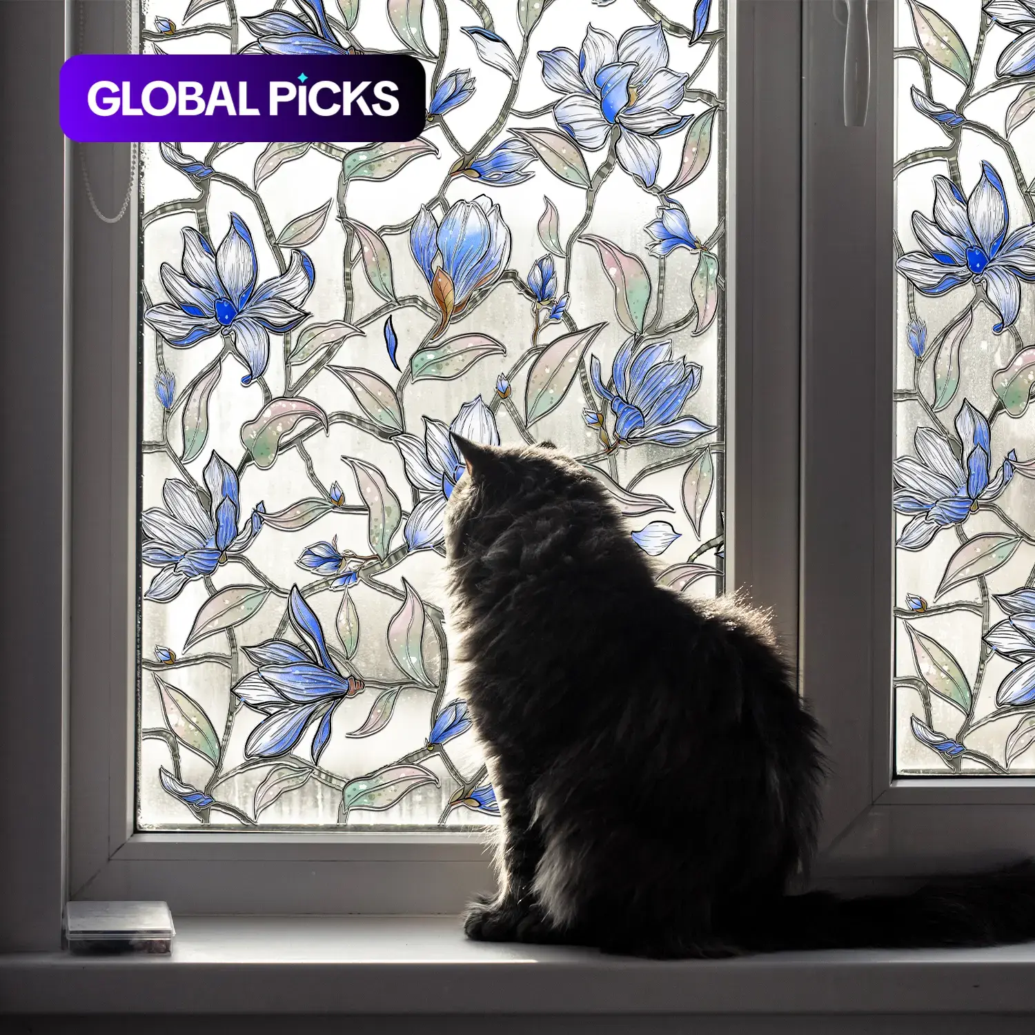 Large-Sized (30 x 120cm) Blue and White Floral Vine Static Cling Window Sticker, Decorative Stickers, Floral Stickers, Glass Decoration for Home and Shop, DG16003 Floral Pattern Sticker #GLOBAL PICKS