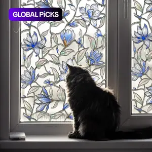 A large-sized (30*120cm) blue and white floral vine window sticker with electrostatic adsorption for glass decoration, suitable for home and shop windows - DG16003 Floral Pattern Sticker #GLOBAL PICKS