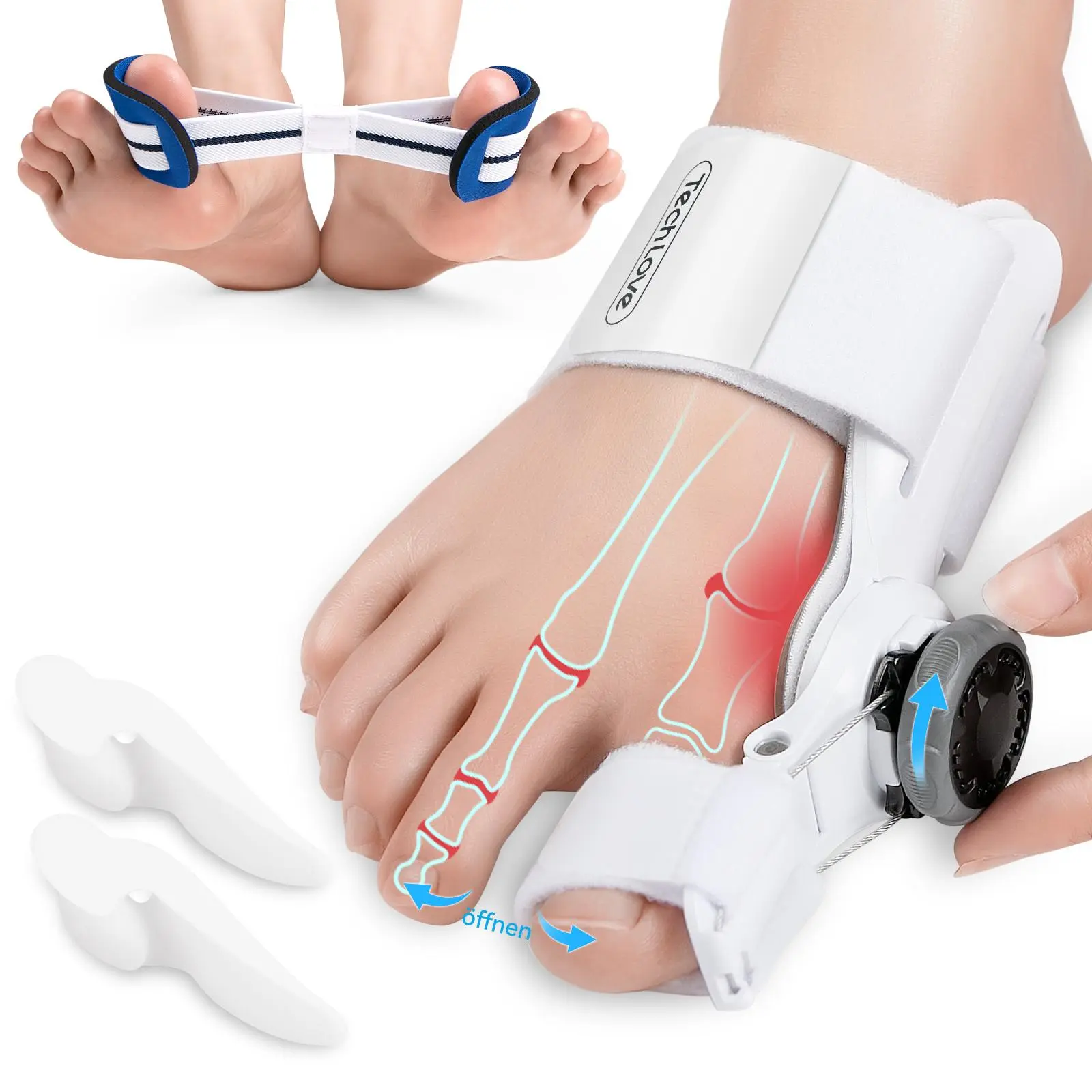 Tech Love Unisex Adjustable Bunion Corrector - Soft and Comfortable Customizable Fit gel Toe Separator, Stable Support, Easily Worn, Relaxing at Home, White Pedicure Tool for Daily Care spacers orthopedic straightener anti-slip heel strap
