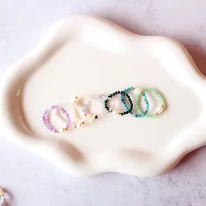 Dainty Crystal & Pearl Stretch Ring | Faceted | Stackable