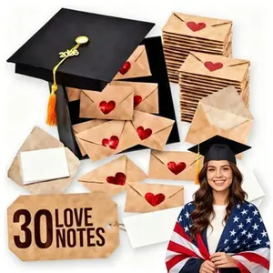 Class of 2026 Graduation Gift Set, 30PCS Mini Kraft Envelopes with Heart Stickers, Graduation Cap Box Love Notes Set, Blank Cards Included for Graduation Party Favors
