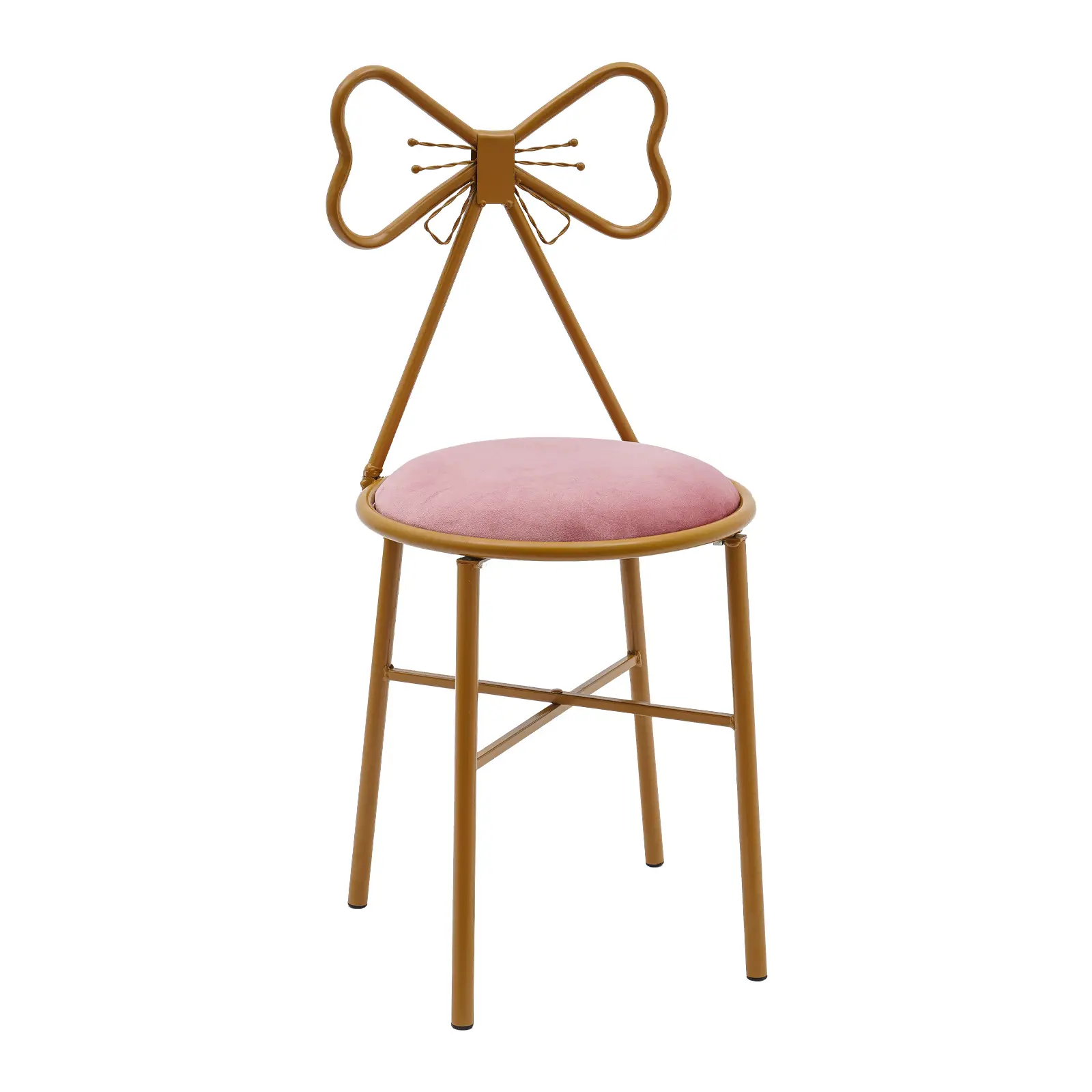 CNCEST Butterfly Stool - Girly Style Blush Pink Velvet Indoor Furniture with Sturdy Iron Frame, Soft Sponge Cushion, 100kg Load Capacity, Easy Assembly for Girly Room, 2.2Kg/4.85Lbs, Assembly Required