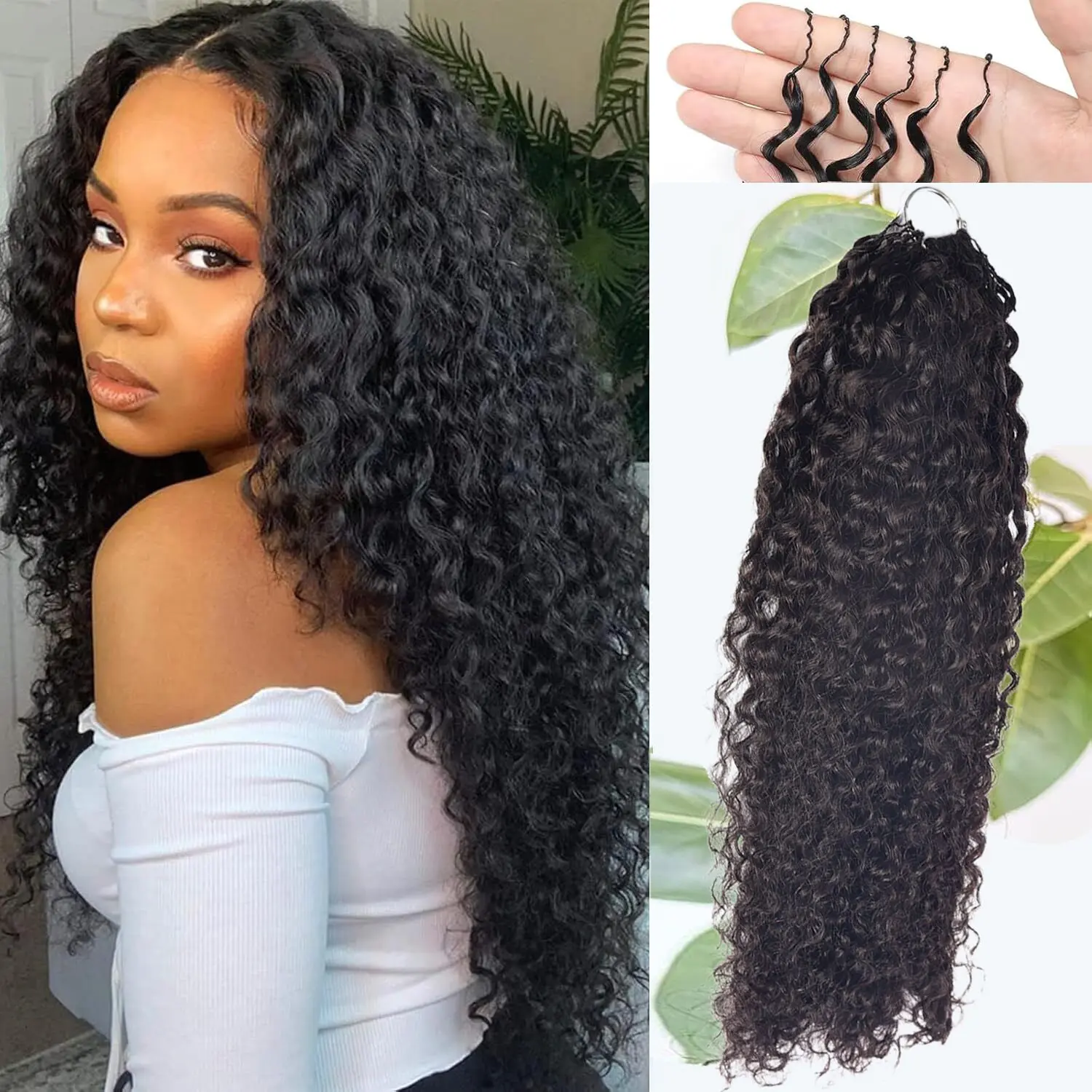 Burmese Water Wave Human Crochet Hair 1618 Inch 60g Knotless Pre-Separated Feather Crochet Human Hair Extensions Curly Invisible Pre Looped Micro-Link Crochet Hair Bundles for Women