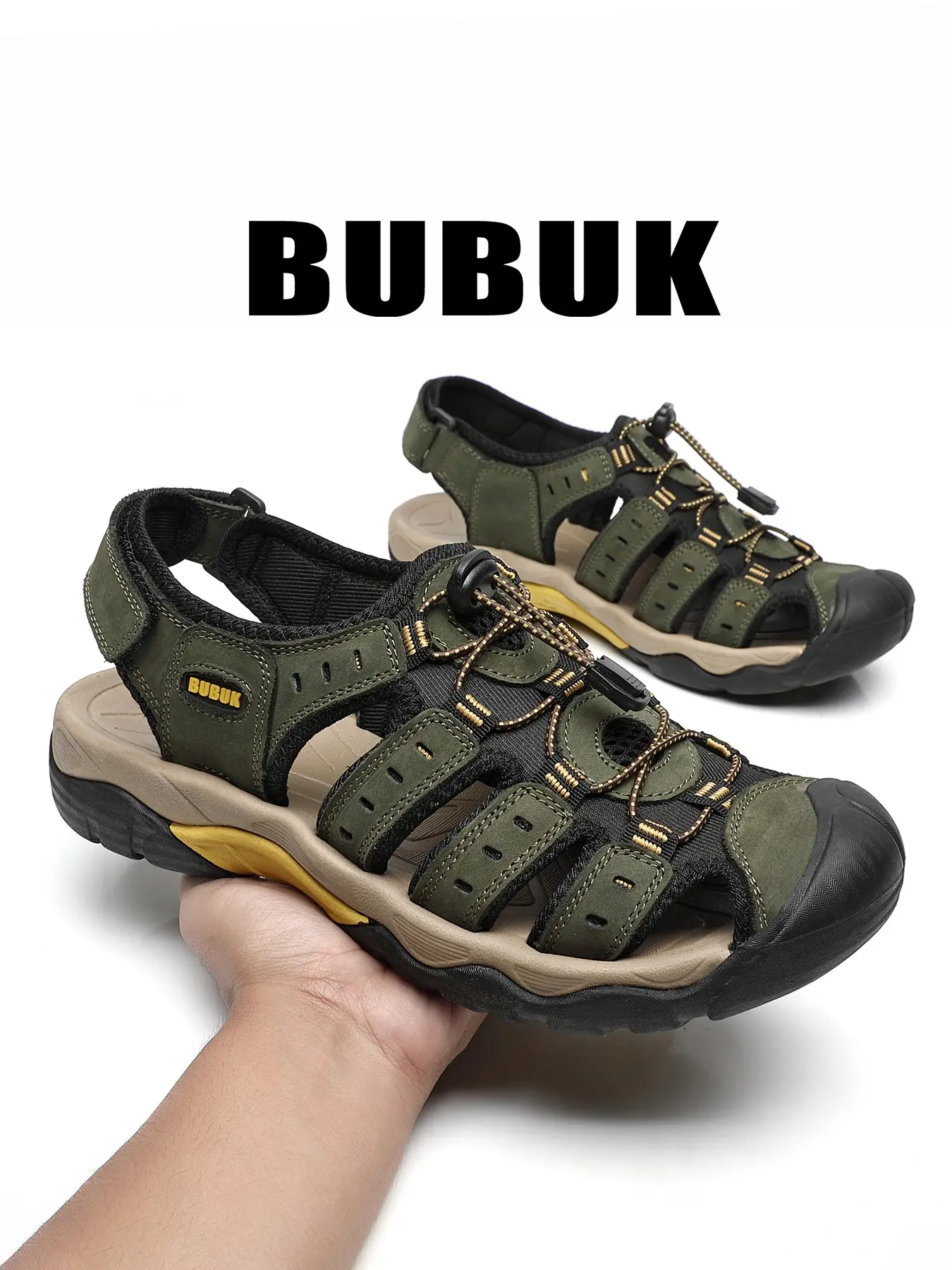 BUBUK Men's Leather Outdoor Sandals, Bubuk Top Grain Cowhide, Non-Slip Hiking Shoes, Ideal for Trekking and River Walking, Comfortable Footwear