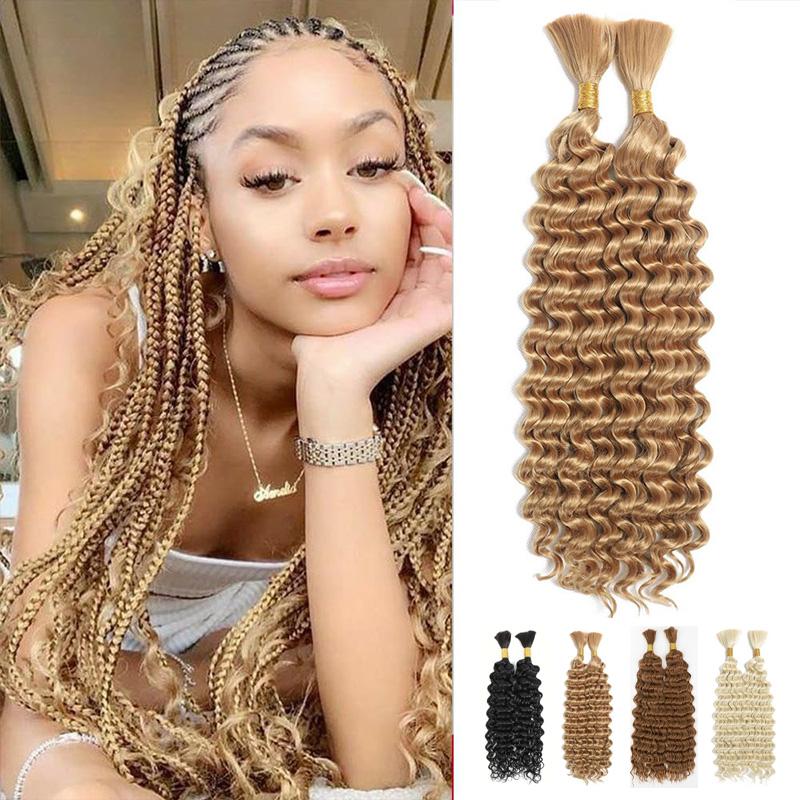 Deep Wave Bulk Hair for Braiding 24 Inch 2 Packs, Synthetic No Weft Boho Braiding Hair Extensions, Lightweight Durable for Black Women Crochet Braids, Party Festival Daily Wear Deep Wave Bulk Hair for Braiding 24 Inch 2 Packs, Synthetic No Weft Boho Braiding Hair Extensions, Lightweight Durable for Black Women Crochet Braids, Party Festival Daily Wear