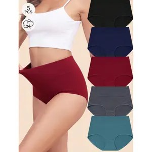 5 Pack Women's High Waist Cotton Underwear Soft Comfy Brief Stretch Ladies Full Coverage Panties