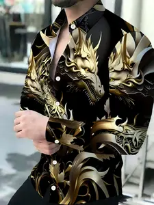 Men's Long Sleeve Collared Printed Casual Fitted Shirt