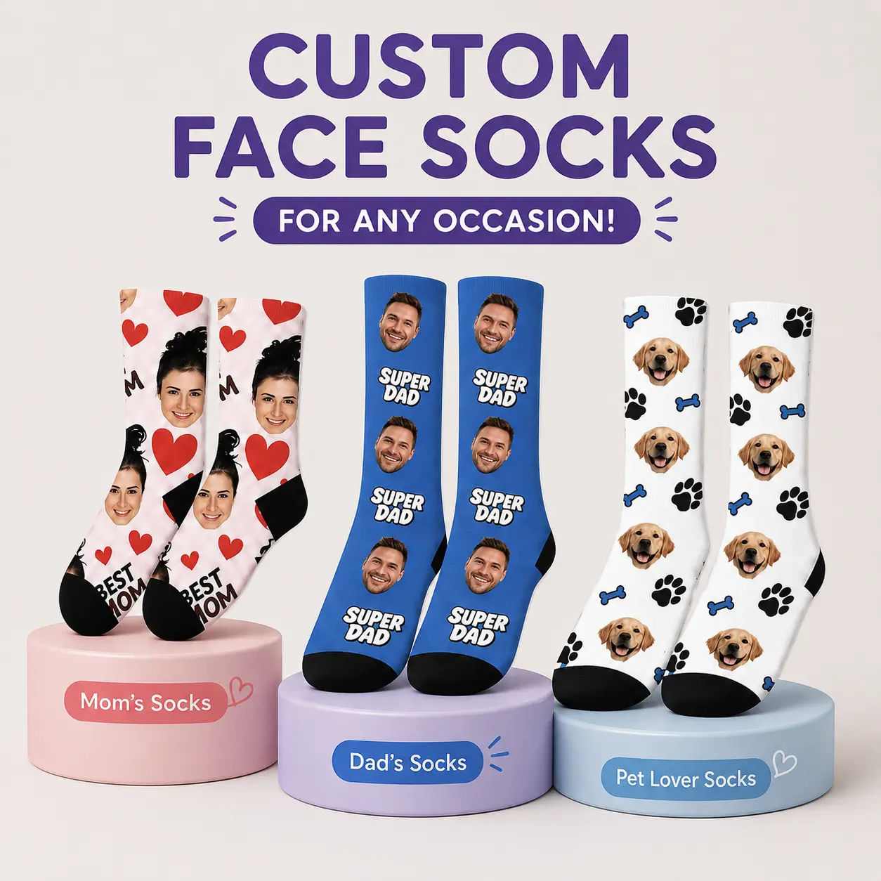 PrintLegacy Custom Photo Couples Socks, These Personalized Couples Photo Socks, Perfect for Weddings, Mother's Day, Valentine's Day, Birthday Gift, Meaningful Mother's Day Gift