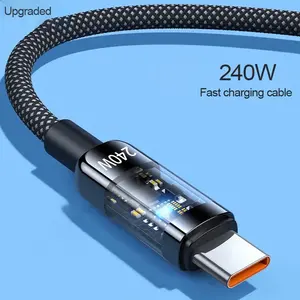 New 240w Super Fast Charging Cable with LED Indicator, USB-C to Type-C, High Efficiency, Durable, Modern Design, Compatible with Huawei Xiaomi Samsung Oppo