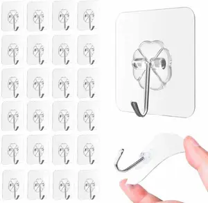 33lbs Adhesive Hooks for Hanging on Wall or Ceiling, Heavy Duty, Clear,  Free, Traceless, Stick on Hangers for Kitchen Bathroom, 10 count